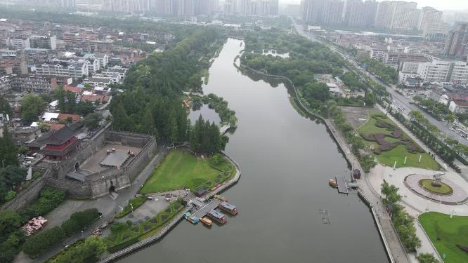 航拍湖北荆州古城历史文化旅游区