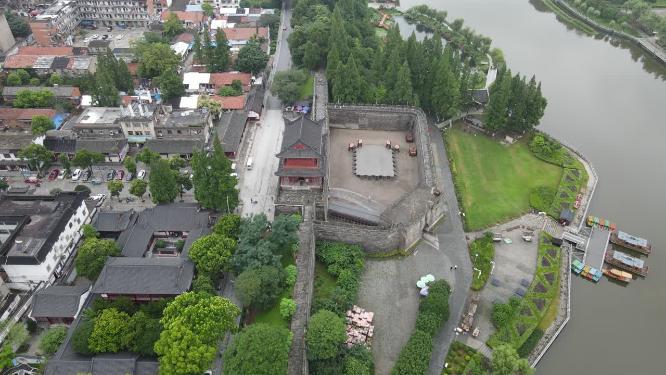 航拍湖北荆州古城历史文化旅游区