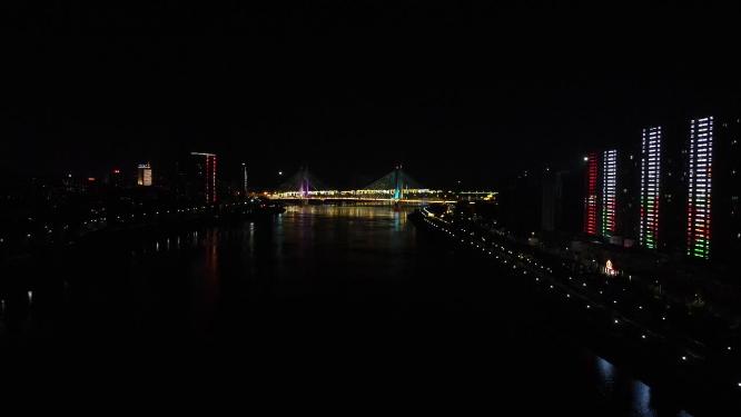 航拍湖南益阳城市夜景