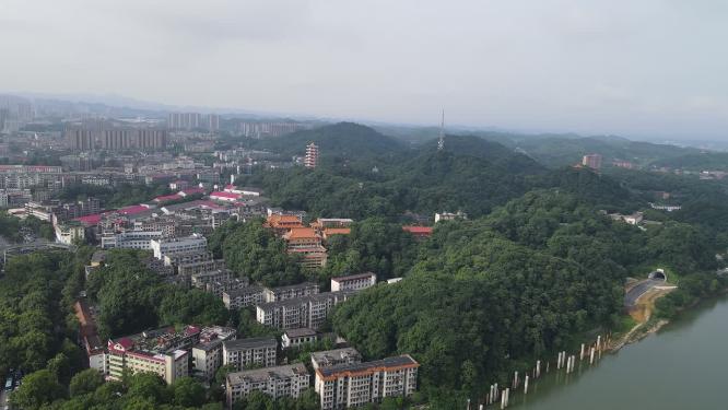 航拍湖南益阳白鹿寺庙会龙公园
