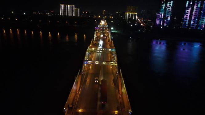航拍湖南益阳资江二桥夜景