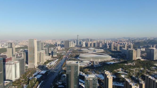 城市航拍山东济南经十路奥体中心