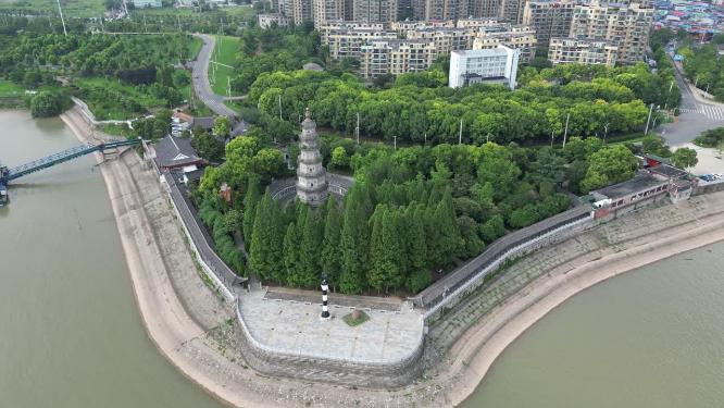 航拍湖北荆州万寿园
