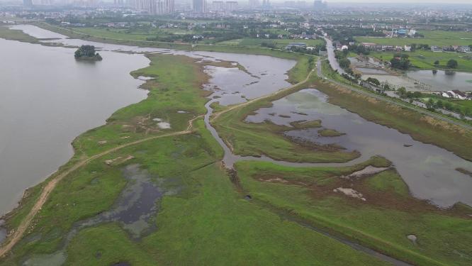 航拍湖南岳阳汨罗市国家湿地公园