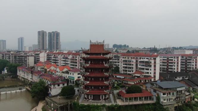 航拍湖南怀化靖州望江阁