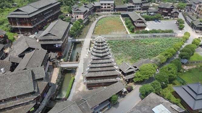 湖南通道皇都侗民族文化村侗寨航拍