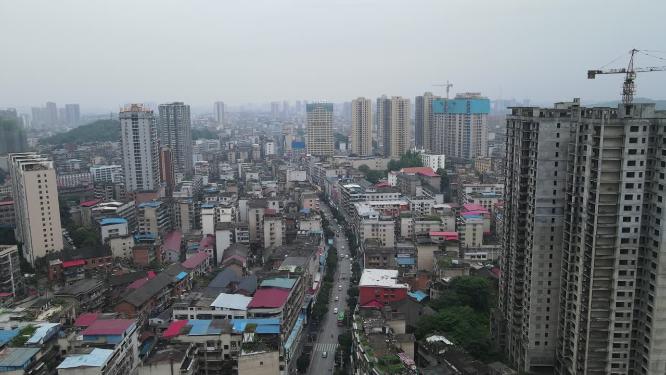 航拍湖南邵阳城市建设城市天际线