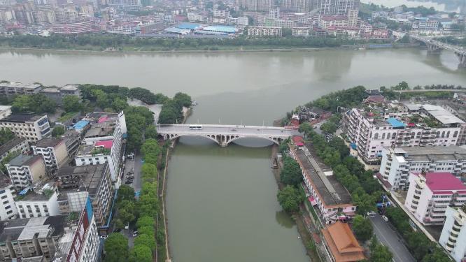 航拍湖南邵阳资江风光城市建设