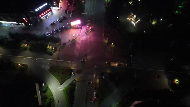航拍湖南怀化靖州城市夜景