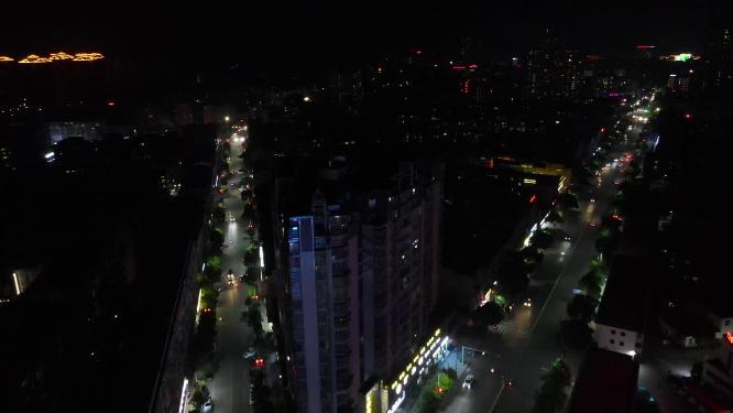 航拍湖南怀化靖州城市夜景
