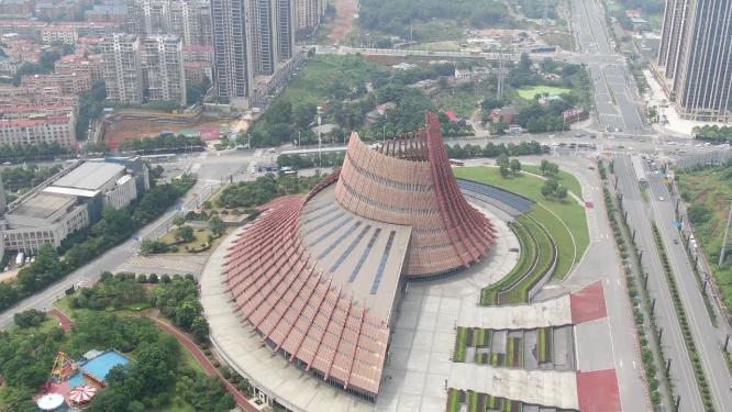 城市航拍湖南株洲神农大剧院