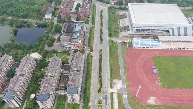 航拍湖南株洲湖南工业大学体育馆体育场