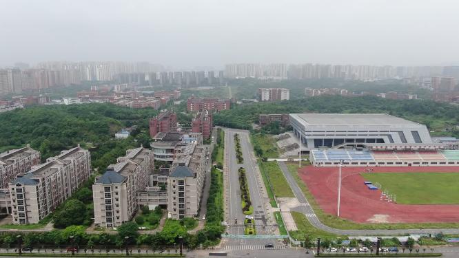 航拍湖南株洲湖南工业大学体育馆体育场