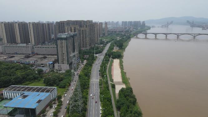 航拍湖南株洲城市交通大道