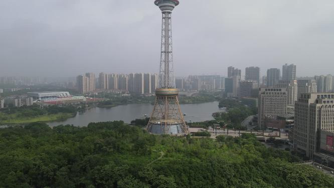 城市航拍湖南株洲神农城株洲电视塔