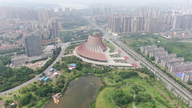 城市航拍湖南株洲神农大剧院