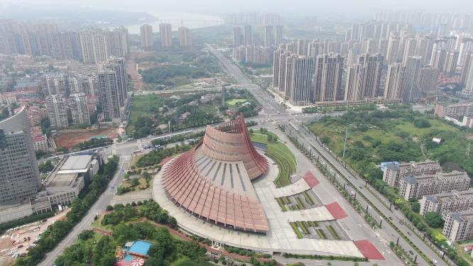城市航拍湖南株洲神农大剧院