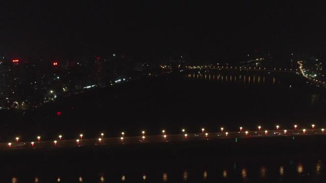城市航拍湖南株洲大桥夜景