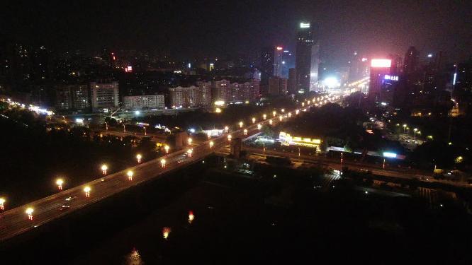 城市航拍湖南株洲大桥夜景