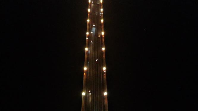 城市航拍湖南株洲大桥夜景