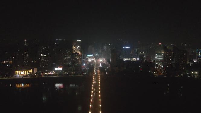 城市航拍湖南株洲大桥夜景