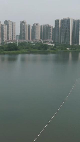 城市航拍湖南株洲神农城神农湖