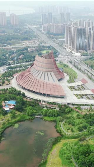 城市航拍湖南株洲神农大剧院