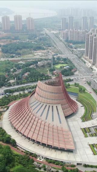 城市航拍湖南株洲神农大剧院