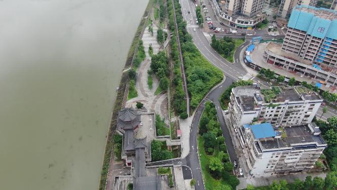 城市航拍湖南湘乡镇湘楼