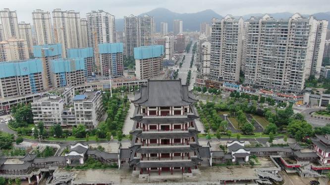 城市航拍湖南湘乡镇湘楼