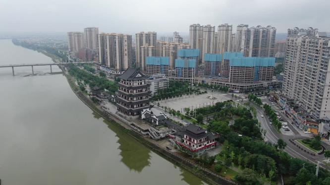 城市航拍湖南湘潭湘乡城市建设