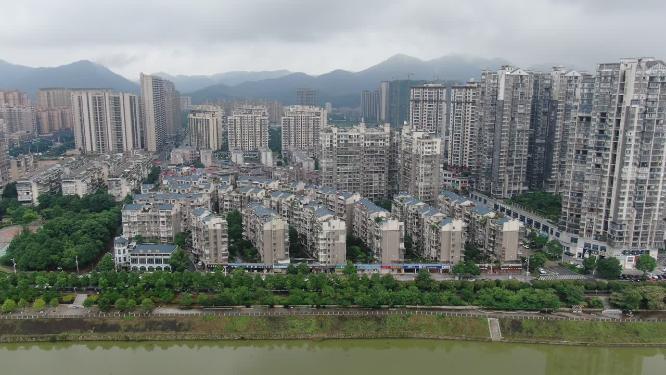 城市航拍湖南湘潭湘乡城市建设