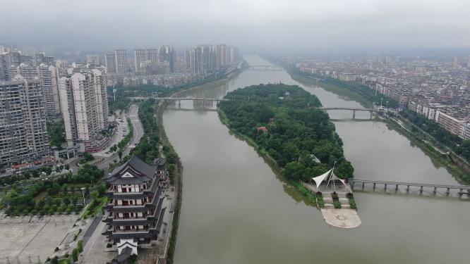 城市航拍湖南湘潭湘乡镇湘桥碧洲公园