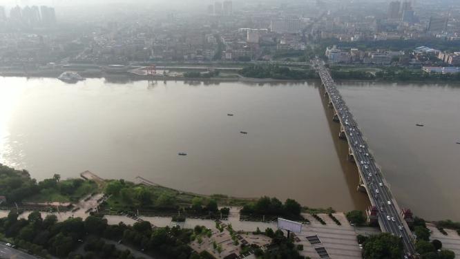 航拍湖南湘江湘潭一大桥