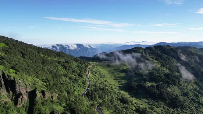 航拍湖北神农架神农顶景区盘山公路