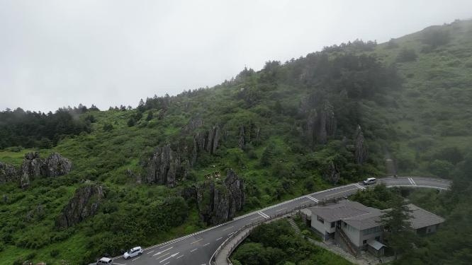 航拍湖北神农架神农顶景区盘山公路