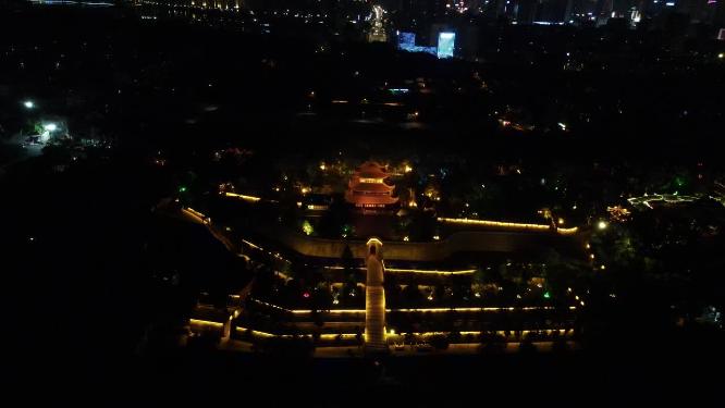 航拍湖南岳阳楼地标建筑夜景