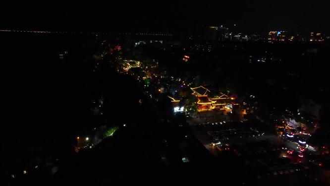 航拍湖南岳阳楼地标建筑夜景