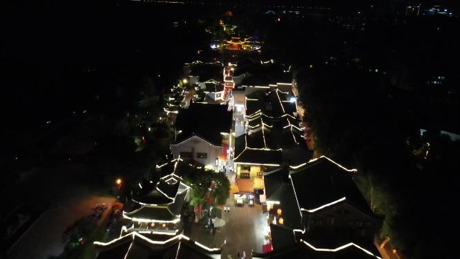 航拍湖南岳阳楼景区夜景汴河街夜景
