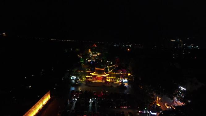 航拍湖南岳阳楼地标建筑夜景