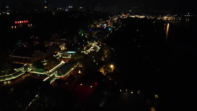 航拍湖南岳阳楼景区夜景汴河街夜景