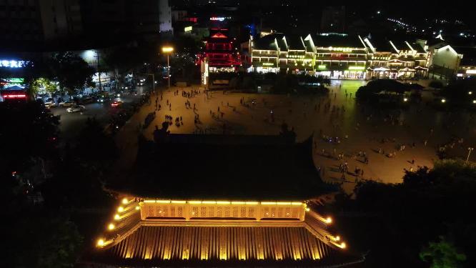 航拍湖南岳阳瞻岳门夜景