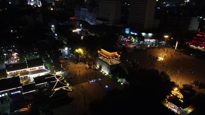 航拍湖南岳阳瞻岳门夜景