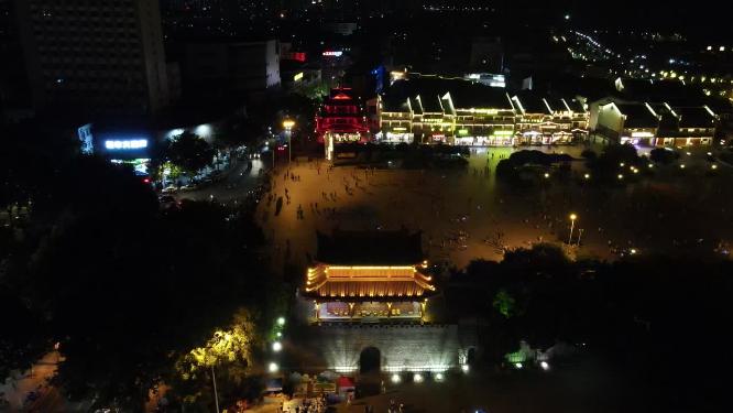 航拍湖南岳阳瞻岳门夜景