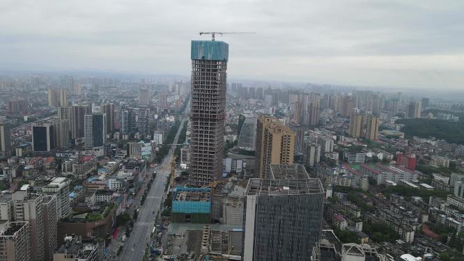 航拍湖南岳阳第一高楼烂尾楼
