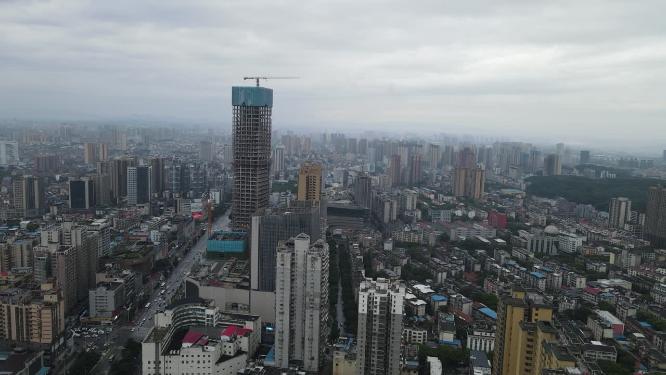 航拍湖南岳阳第一高楼烂尾楼