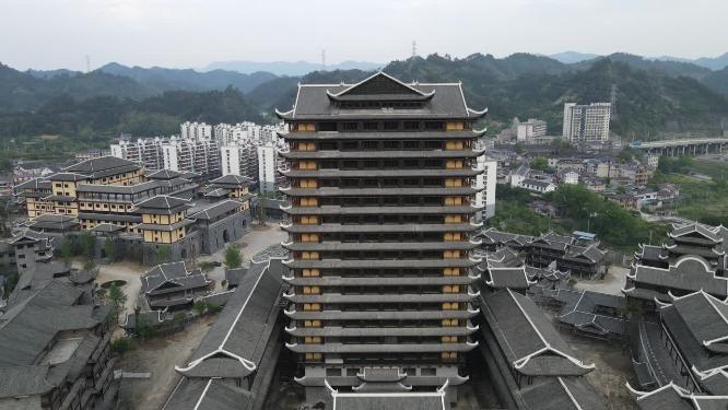 航拍湖南张家界大庸古城