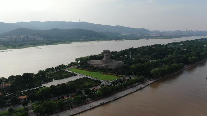 航拍湖南长沙湘江橘子洲5A景区