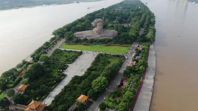 航拍湖南长沙湘江橘子洲5A景区