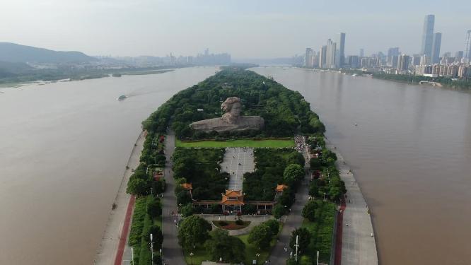 航拍湖南长沙湘江橘子洲5A景区